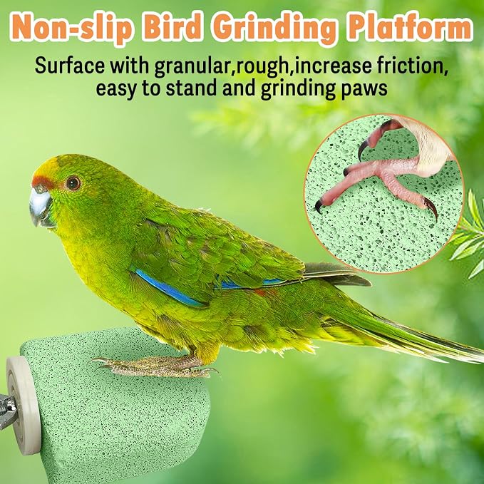 PINVNBY 4 PCS Bird Perch Stands Parrot Calcium Perch Beak Grinding Stone Foot Claws Trimmer Parakeet Platform Parrot Chewing Toys for Small Medium Cockatiel Conure Lovebird Finch(Green)