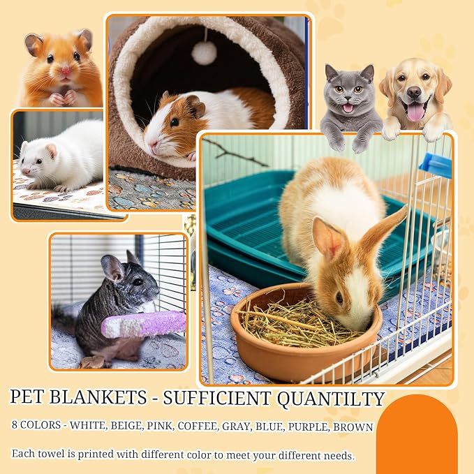 8 Pcs Washable Guinea Pig Bedding Absorbent Small Animal Cage Liners Reusable Guinea Pig Fleece Blankets Waterproof Pet Pee Pad Sleep Mat Pad Cover for Rabbit Ferret Chinchilla Hamster