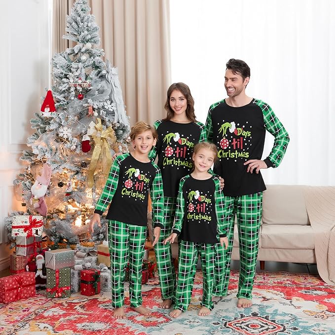 Christmas Family Pajamas Set Matching Holiday Plaid Sleepwear Set Reindeer/Tree Print Loungewear for Xmas Eve