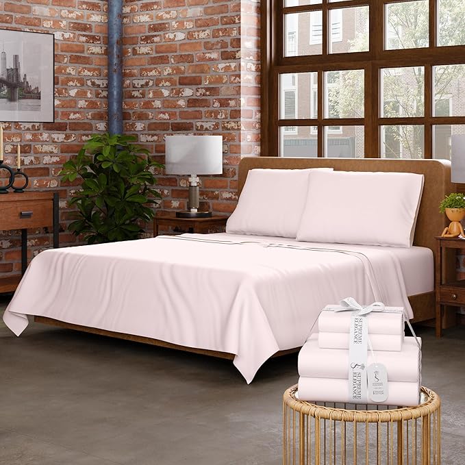 SUPREME ELEGANCE Organic 100% Cotton Twin XL Bed Sheet – Blush Crisp Percale Bedding Sheets, Deep Pocket up to 16” – Lightweight, Breathable & Naturally Cooling – Ideal for College Dorm, Soft & Comfy