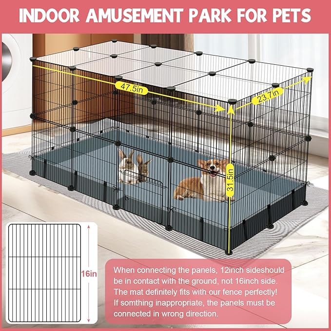 VISCOO 32 Panels Small Animal Playpen,47.5" x 23.7" x 31.5" Pet Playpen | Upgrade Waterproof Mat,Guinea Pigs, Rabbit/Bunny Cage, Bunny/Puppy Play Pen, Indoor Outdoor Portable Metal Fence