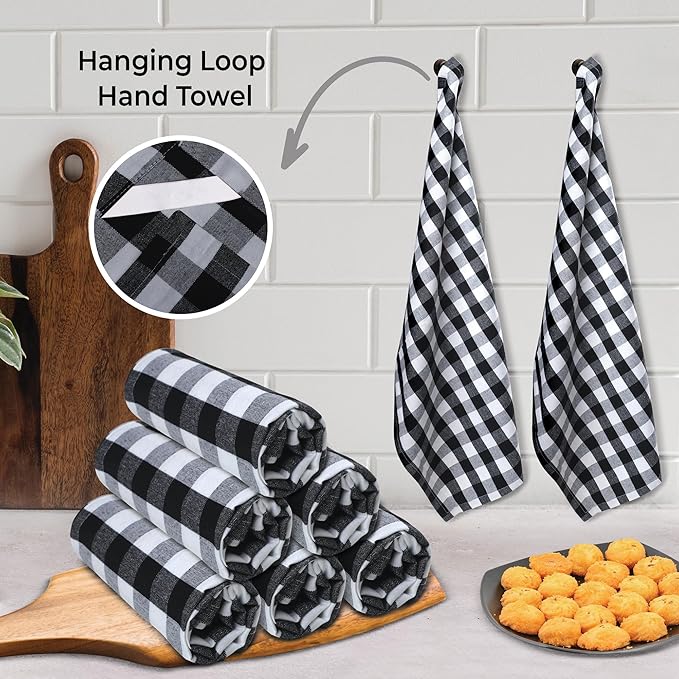 Urban Villa Kitchen Towels Set of 6 Buffalo Checks Black/White Kitchen Towels 20X30 Inches 100% Cotton Highly Absorbent Kitchen Towels Premium Quality Ultra Soft Mitered Corners KitchenTowels