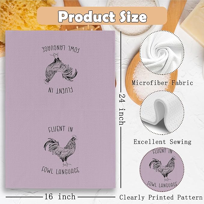 Chicken Kitchen Towels Funny Pink Dish Towel with Sayings 16x24 Inches, Chicken Lovers Gifts Decorative Absorbent Dishcloths Tea Towels for Kitchen Bathroom Decor, Humorous Gifts for Women Men