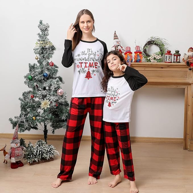 ANGELGGH Matching Christmas Pajamas for Family, Cute Vacation PJs Sets for Couples/Women/Men, Xmas 2 Piece Jammies Sleepwear