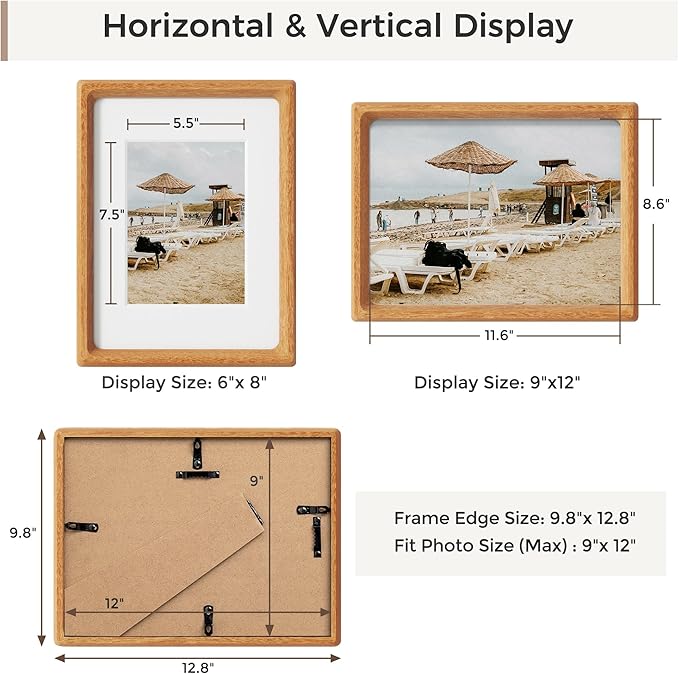 9x12 Picture Frames Natural Teak,Original Wood Hand Make Crafted Diploma Frame with Mat to 6x8 Graduation Picture Display,Family Picture,Wedding Picture,Photo,Certificate Tabletop & Wall Decoration