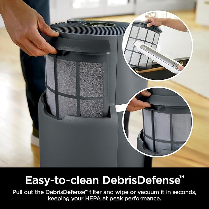 Shark Air Purifier for Home, NeverChange Max, 1,300 sq. ft. for Large Room, Kitchen, Home Office, HEPA-Exceeding Filter, Captures Pollutants, Pet Dander, Dust, Odor, Smoke, and More, HP301, Grey