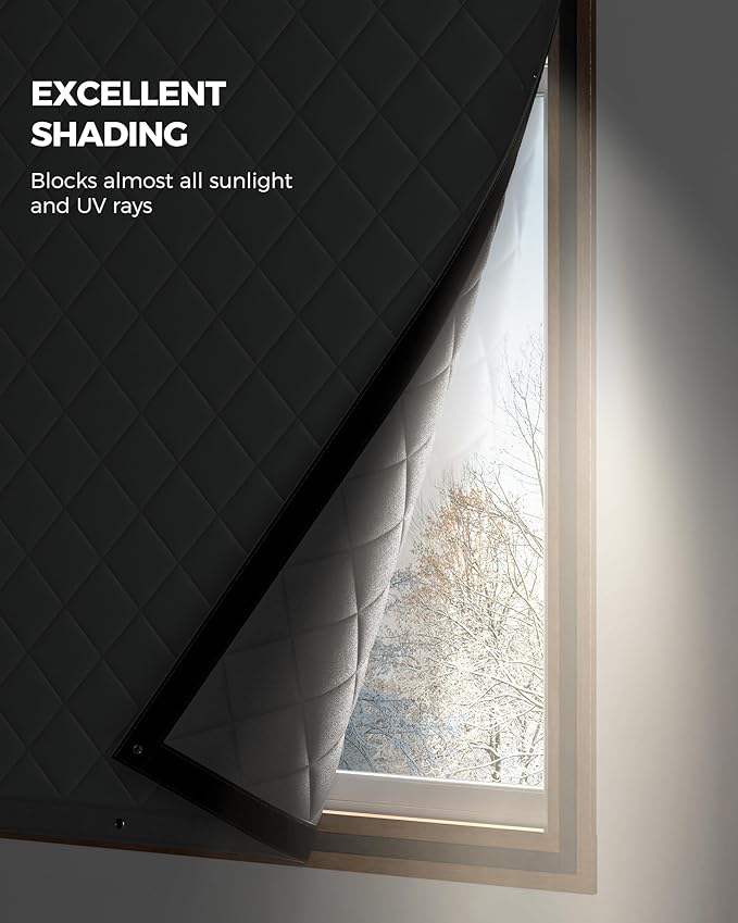 2 Pack Window Insulation for Winter, Curtain Size 42 x 32 Inch, Thermal Insulated Window Cover Kit, Oxford Cloth Thick Cotton Filled, Fits up to 40'' × 30'' Windows, Grey