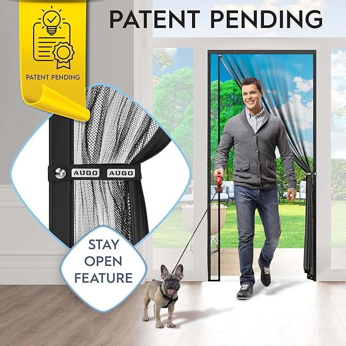 AUGO Fiberglass Magnetic Screen Door Reversible Left Right Side Opening - Self Sealing, Heavy Duty, Hands Free, Keeps Bugs Out - Pet and Kid Friendly - Patent Pending Keep Open Feature – 38” x 83”