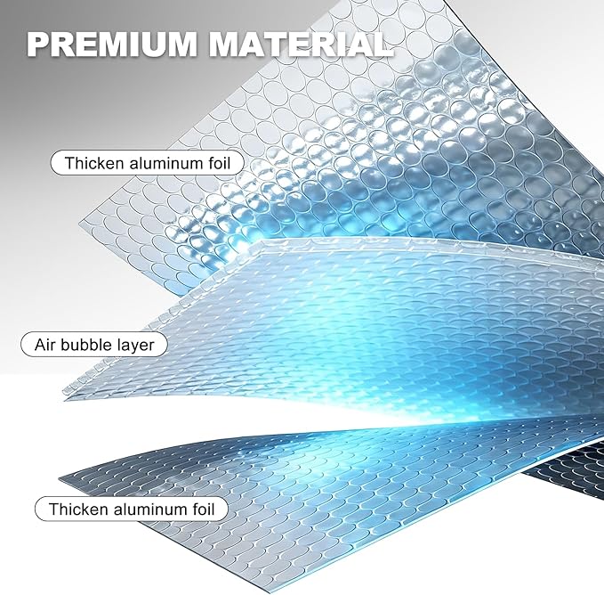 Bubble Reflective Window Insulation, 36" W x 10 Ft L, Silver Aluminum, Energy Saving, Temperature Protection, Soundproofing, Privacy