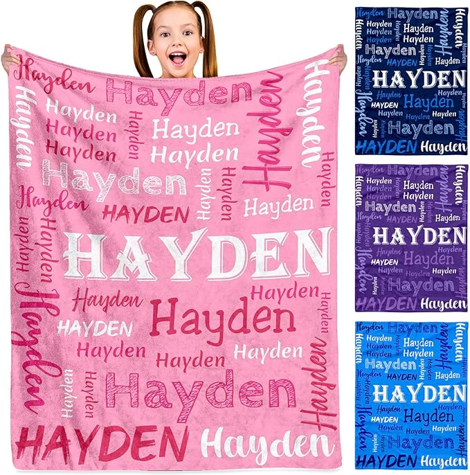 Custom Initial Baby Name Blanket - Personalized Throw Blanket for Babies Kids Adults