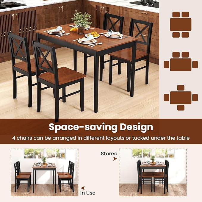 Tangkula 5-Piece Mid-Century Modern Dining Table Set for 4, Wooden Kitchen Table and Chairs, Compact Rubber Wood Dining Room Set for Small Spaces, Kitchen & Living Room