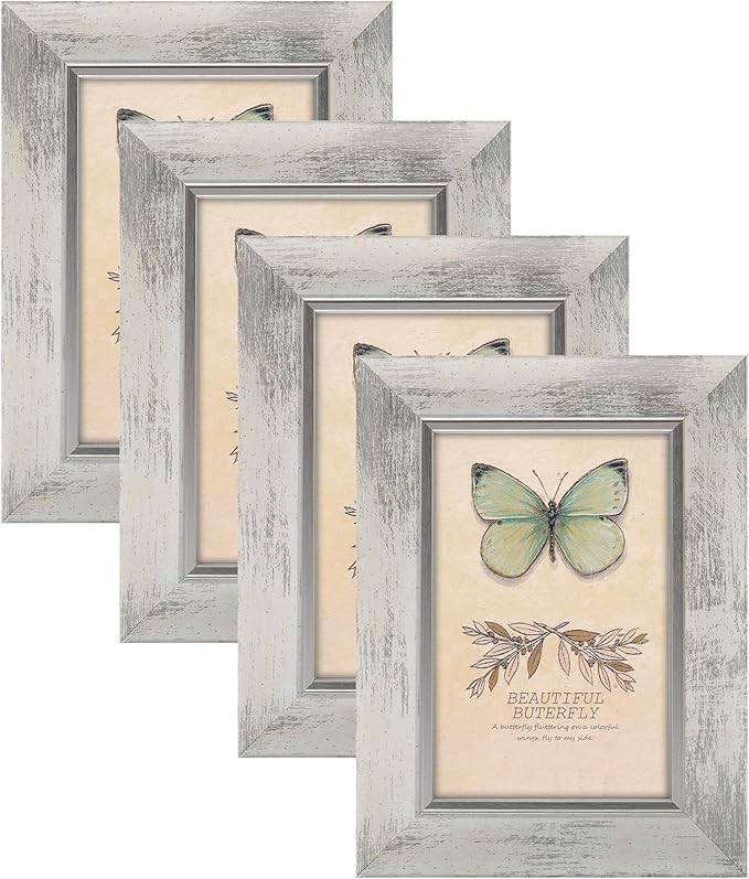 XUANLUO 4x6 Picture Frames Set of 4 Rustic Retro Photo Frame with HD Plastic Cover for Wall Mount and Tabletop Display Family Friends Wedding Gift