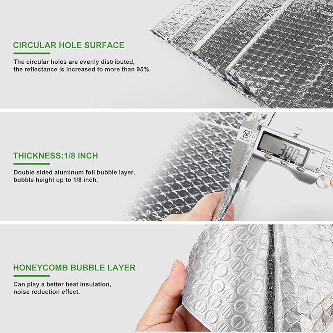 Reflective Insulation Roll, 24" x 50Ft, Aluminum, Radiant Barrier for Heat Insulation