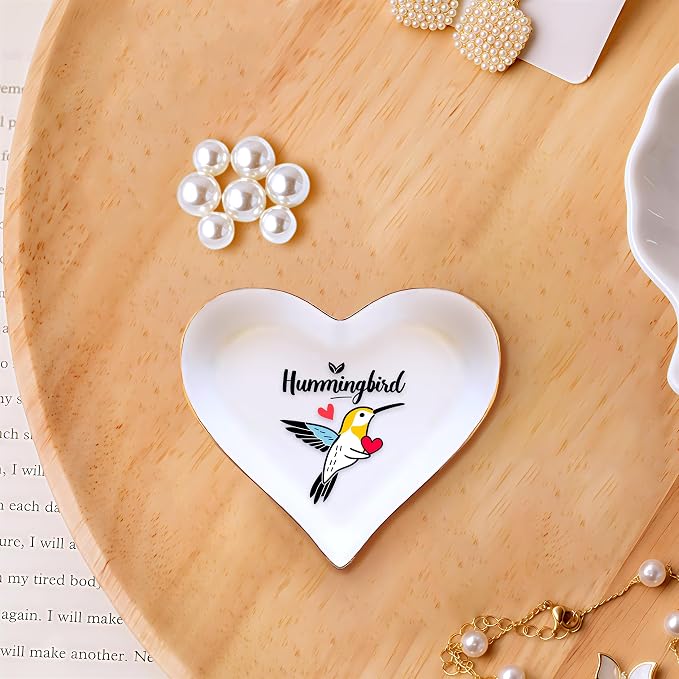 Hummingbird Ring Holder Dish Tray, Gifts For Women Teens Girls, Hummingbird Lovers Themed Stuff Things Decor Merch, Home Room Ring Earrings Necklace Organizer Holder!
