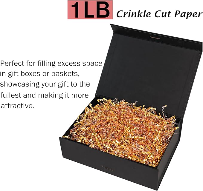 Bobobag - 1LB Crinkle Cut Paper Shred Filler Recyclable Gift Wrap Confetti Raffia Grass Shiny Shred Paper for Easter Baskets Filler Creative Eggs Decor(Gold)