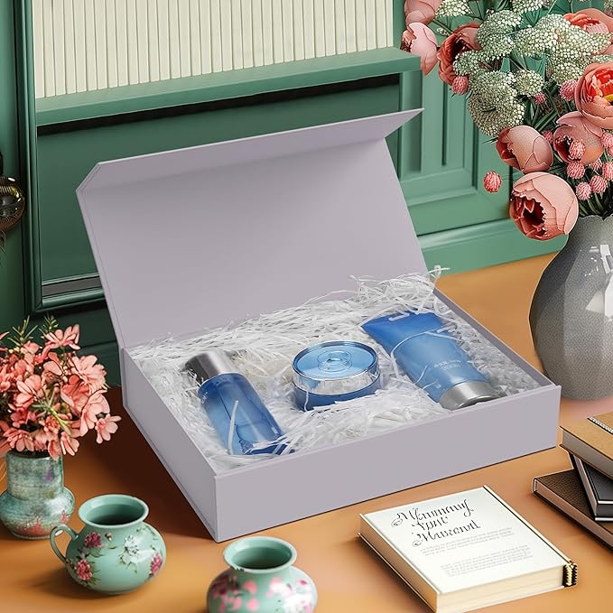 MOZRRO 5 Pack Gift Boxes with Lids, 11.5 x 8.5 x 2.3 Inches Packing Box for Presents Ribbon Magnetic Closure, Luxury Wrapping Gift Boxes for Weddings, Birthdays, Chrismas, Halloween, Purple