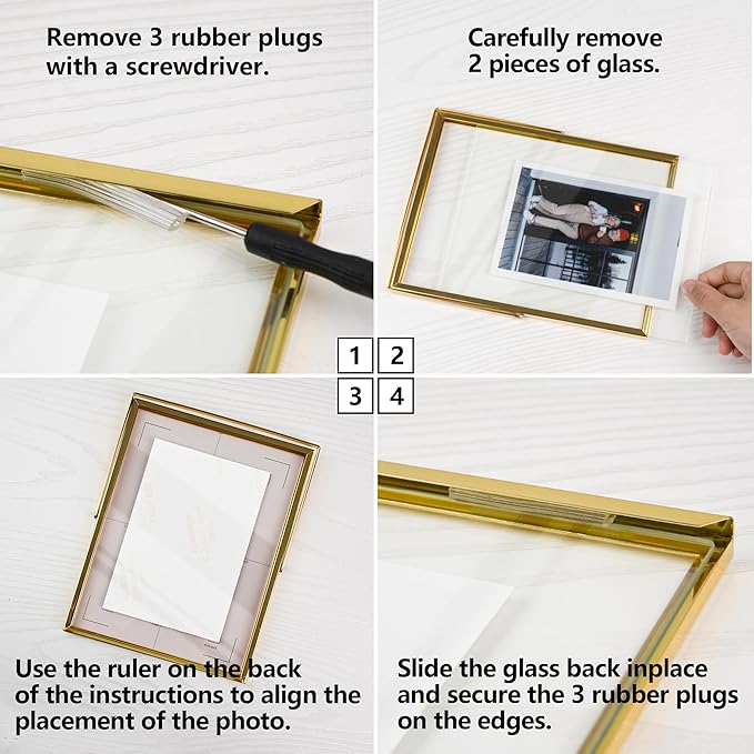 Vienrose Picture Frame for 5x7 4x6 3x5 Photos, Glass Floating Picture Frames, Gold Tabletop Photo Frame for Home Wedding Party Office Decor (6"x 8",2 Pack)
