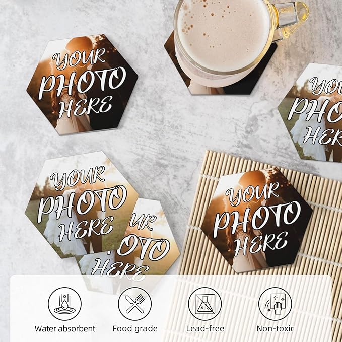 Custom Ceramic Coasters, Personalized Coasters with Photo Logo, Customized Cup Mat for Weddings, Bars, Coffee Table, Homes, Offices 6PCS