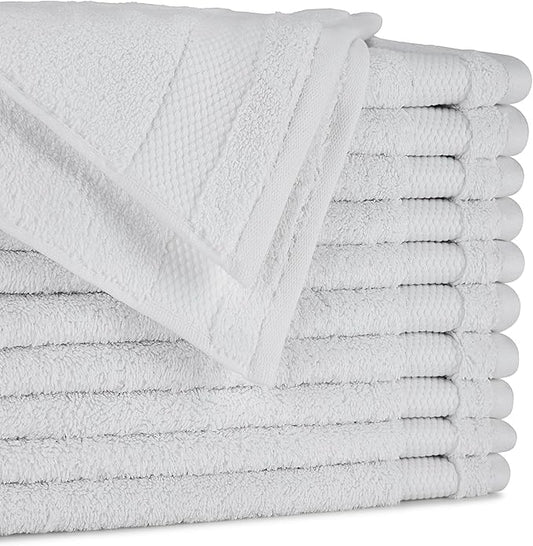 BIOWEAVES 100% Organic Cotton 700 GSM Plush Washcloths 13" x 13" GOTS Certified - White, Pack of 12