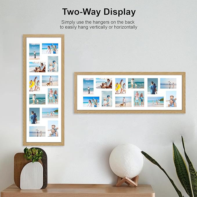 12x36 Picture Frame 2 Packs, Real Glass and Natural Oak Wood Frame, Display Collage Pictures Twelve 4x6 With Mat or Pennant 12 x 36 Without Mat - Horizontal or Vertical Wall Mounting