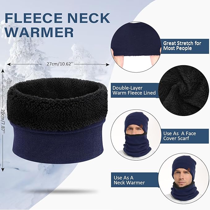 Winter Beanie Hat Scarf Touchscreen Gloves Set for Men and Women, Beanie Gloves Neck Warmer Set with Warm Knit Fleece Lined