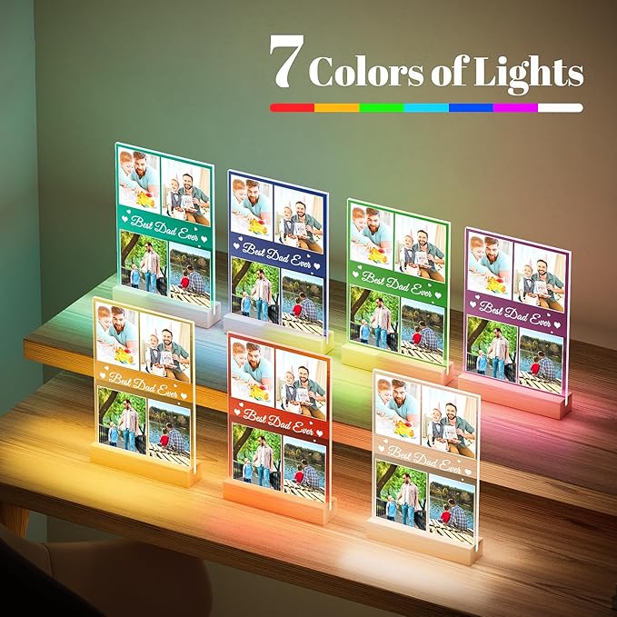 Best Dad Ever Gifts, Custom Collage Picture Frames with Night Light, Personalized Photo Frame, Customized Picture Frame with Photo, Personalized Christmas Birthday Gifts for Dad Baby Kids Family