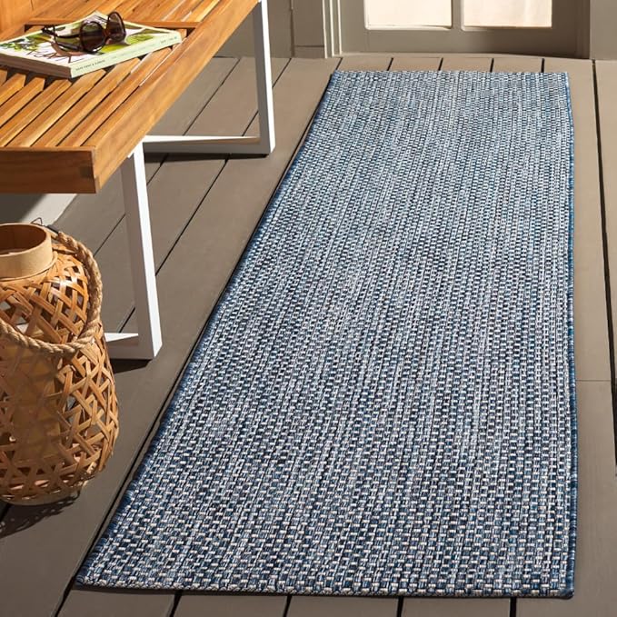 SAFAVIEH Washable Rug Outdoor Courtyard Collection - 2'3" x 12' Runner, Navy & Grey, Non-Shedding & Easy Cleaning, Ideal for Patio, Entryway, Mudroom, Hallway, Kitchen (CY8521-36821)