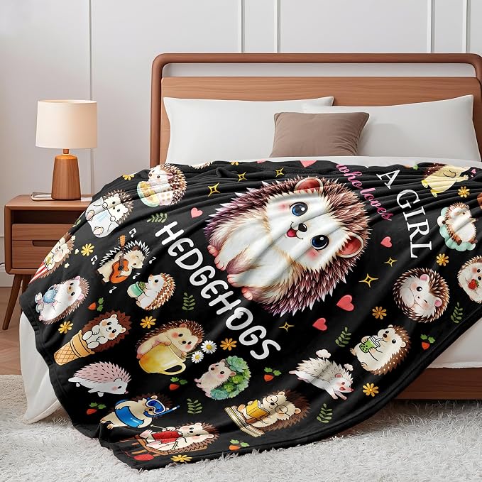 Hedgehog Blanket Gifts Soft Flannel Hedgehog Throw Blanket Room Decor Hedgehogs Accessories Merch Stuff for Girl Women 50"X40"