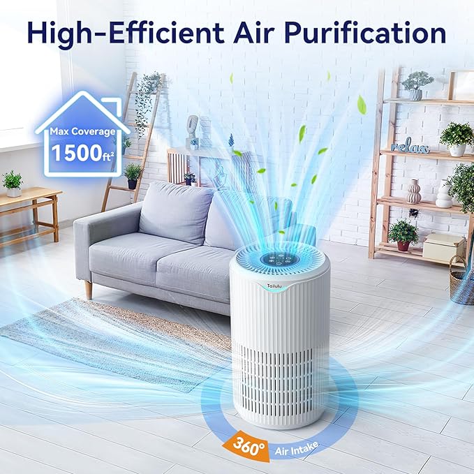 Air Purifiers for Home Large Room Up to 1500 Sq Ft, Tailulu H13 HEPA Air Filter Cleaner, Smoke Dust Pollen, 15dB Sleep Mode Air Purifiers for Bedroom Living Room, Kitchen, Office