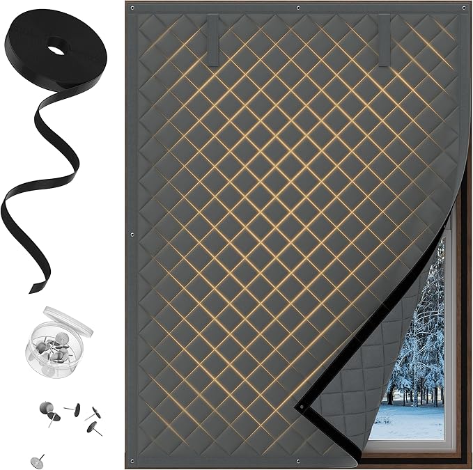 Window Insulation Winter 63" x 63", Cold Weather Thermal Insulation Cover with Cotton, Insulated Window Cover for Winter, Heavy Duty Window Insulation Kit, Window Draft Cold Air Blocker