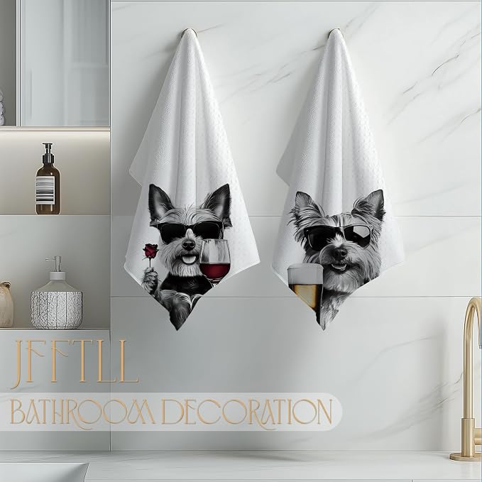 Funny Yorkshire Terrier Kitchen Towels Set of 2, Funny Kitchen Decor, Wine Bar Decor, Yorkshire Terrier Owner Gift Hand Towel, Dining Room Decorative Tea Towel Dish Towels 16x24 Inch