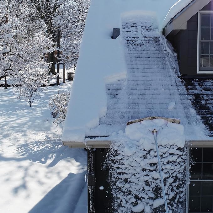 Snow Roof Rake w 16ft Pole, Easy Snow Removal from Roof, Prevents Ice Dams, Quick Assembly, 36 Inches Wide, 21 Foot Reach, Designed in The USA