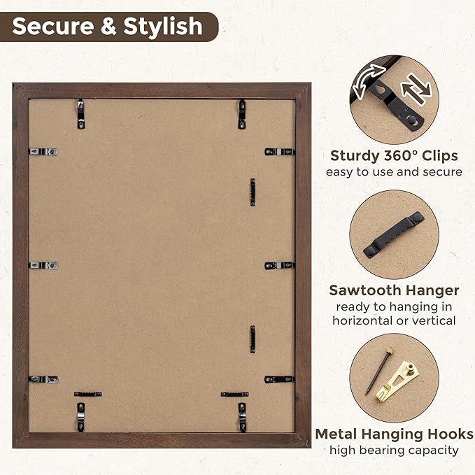 Fun Memories 16x20 Picture Frame, Solid Elm Wood Picture Frame with Tempered Glass, 16 x 20 Frame matted to 11x14, Rustic Picture Frames, 16x20 Picture Frames for Wall Decoration, Walnut, 1 Pack