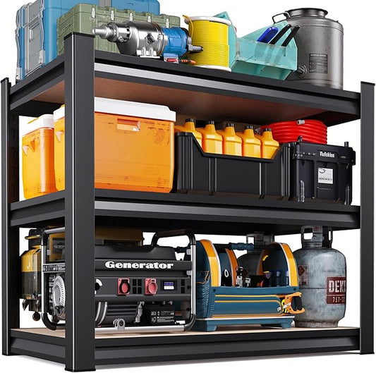 AOAORRG Garage Shelving Heavy Duty Storage Shelves, Metal Adjustable Shelving Unit, Utility Garage Organizer Shelf for Basement, Pantry, Kitchen, Warehouse, 15.7" Dx33.5 Wx35 H, Black