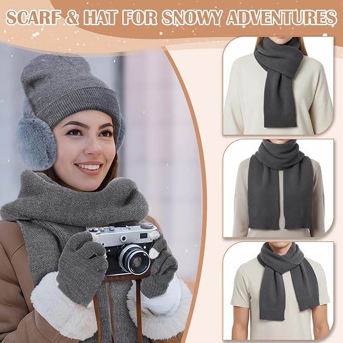 Geyoga 6 Pcs Women Winter Beanie Hat Scarf Gloves Ear Muffs Fuzzy Socks Set, Touchscreen Gloves for Thermal Gift Cold Weather