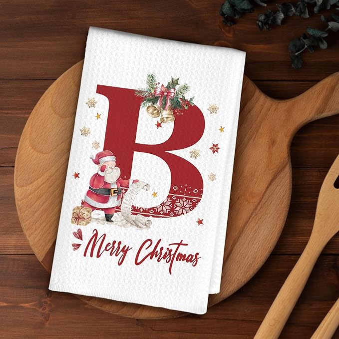 Christmas Initial Letter B Kitchen Towels Personalized Gifts Dish Towels Hand Towels for Kitchen Decorations, Christmas Birthday Gifts for Women, 24x16 Inch