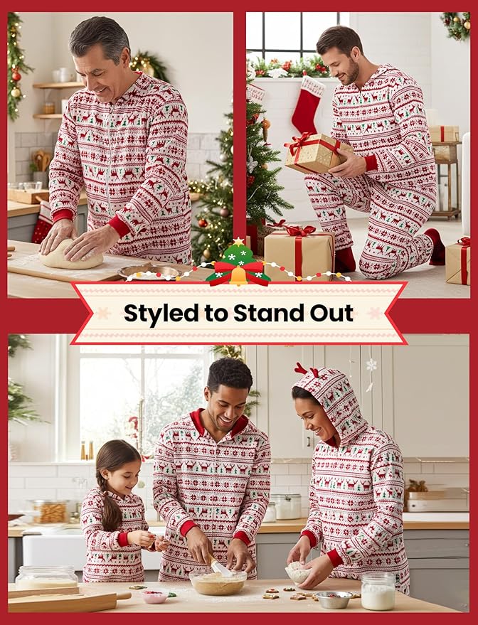 PATPAT Matching Family Christmas Onesie Pajamas – Holiday Hooded Jumpsuit Sleepwear PJs Couples Xmas Loungewear with Socks