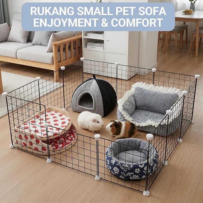 RUKANG Guinea Pig Couch, Ideal Fluffy Bed Sofa for Small Pets, Gray | Small Pet Sofa with Unique Lace Design, Guinea Pig Bed with Fluffy Comfortable Polypropylene Cotton Fillers on Arms & Back