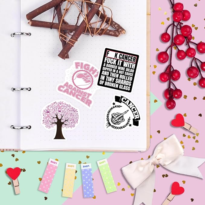 100Pcs F_ck Cancer Stickers for Water Bottle and Laptop - F_ck Cancer Party Supplies & Decorations, Waterproof Vinyl Decals, Awareness and Support Stickers, Gifts for Women & Men