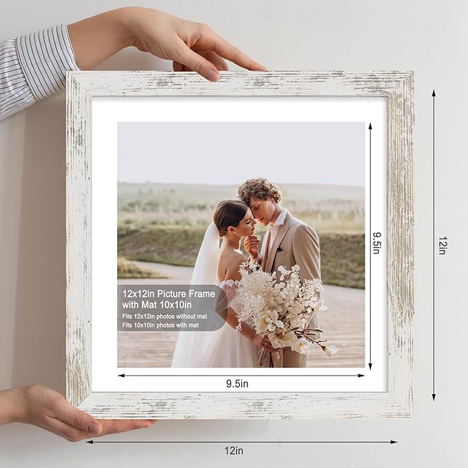 12x12 Picture Frame Set of 4, Made of Made of Glass and Multicolour Wooden Frame, 12 by 12 Photo for Wall or Tabletop - Display Picture 10x10 with Mat or 12x12 Without Mat