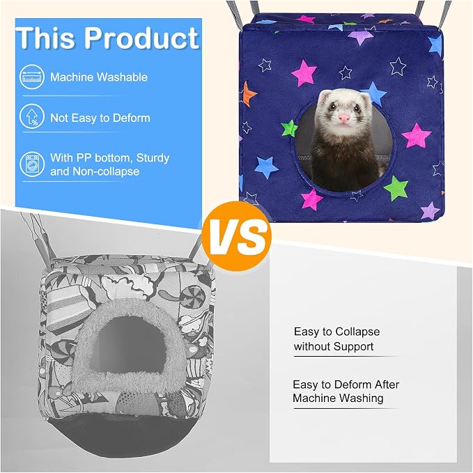 Glittme 4 Pack Cozy Ferret Hammock, Soft Washable Cage Bed for Small Animals