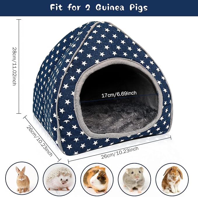BWOGUE Guinea Pig Bed Hideout, Washable Hamster Cave for Small Animals | Removable Cushion for Cleaning, Warm Fleece Nest, Washable Bed, 10.23 x 10.23 x 11 in, Dwarf Rabbits Hedgehogs