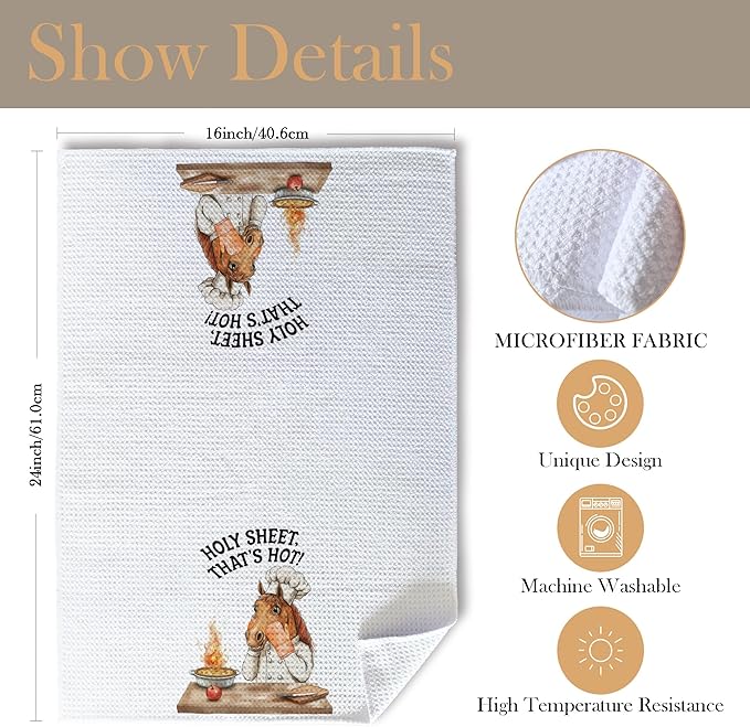 Funny Chef Horse Kitchen Towels, Horse Lovers Gifts Dish Tea Towels for Kitchen, Humorous Holy Sheet That's Hot Decorative Hand Towel, 16x24 Inch