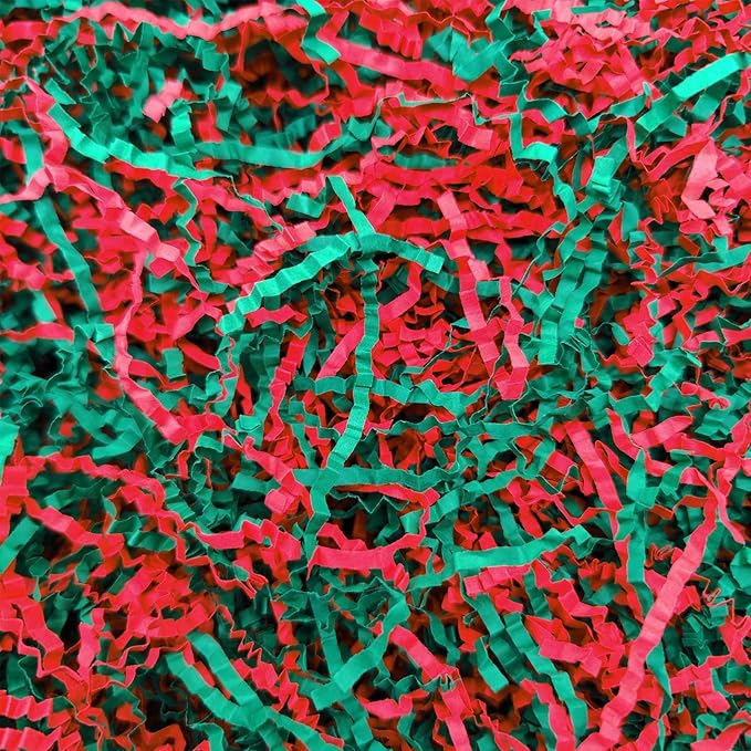 NEWMIAO 1LB Red and Green Crinkle Cut Paper Shred Filler, Gift Box Stuffing Decorative Shredded Crinkle Paper, Holiday Shred Filler for Christmas Gift Bags Baskets and Packaging