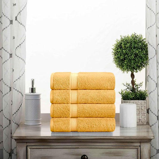 BLUENILEMILLS Madison Egyptian Cotton Hand Towels, Towel Set for Bathroom, Shower, Spa, Hotel, Plush, 900 GSM, Gym, Highly Absorbent and Ultra-Soft Towels, Bath Essentials, Set of 4, Gold
