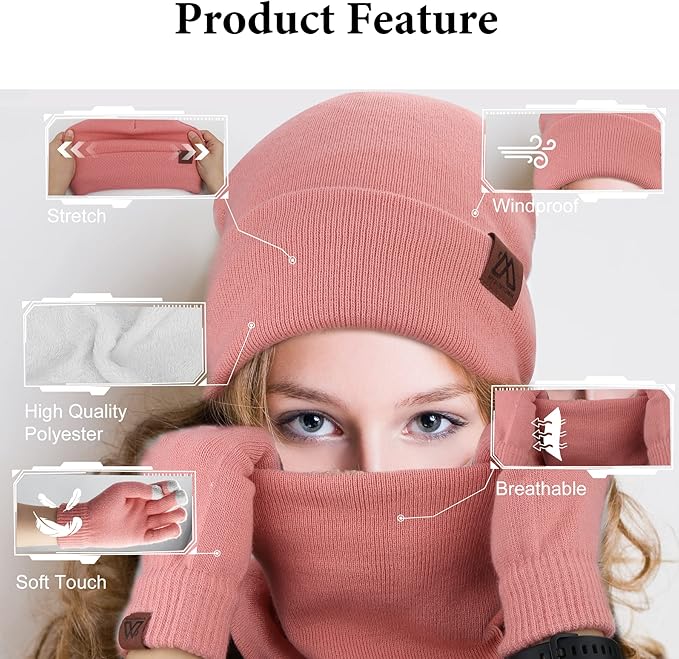 mysuntown Winter Beanie Hat Scarf and Touch Screen Gloves 3-Piece Set, 2025 Cold Weather Knit Fleece Lined Warm Unisex Sets