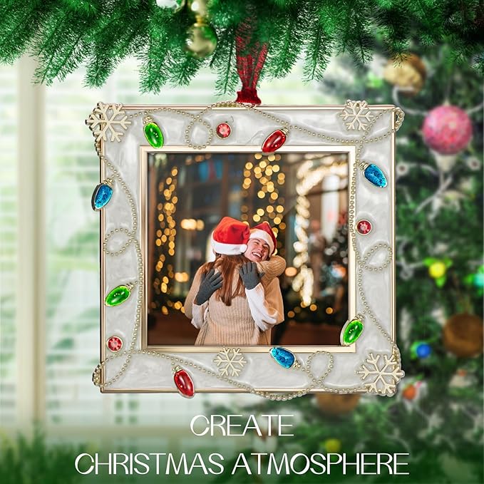 LARAINE Picture Photo Frame Christmas Metal 2025 Christmas High Definition Glass Display Pictures for Tabletop Home Decorative Holiday Gift (White, 2.5)