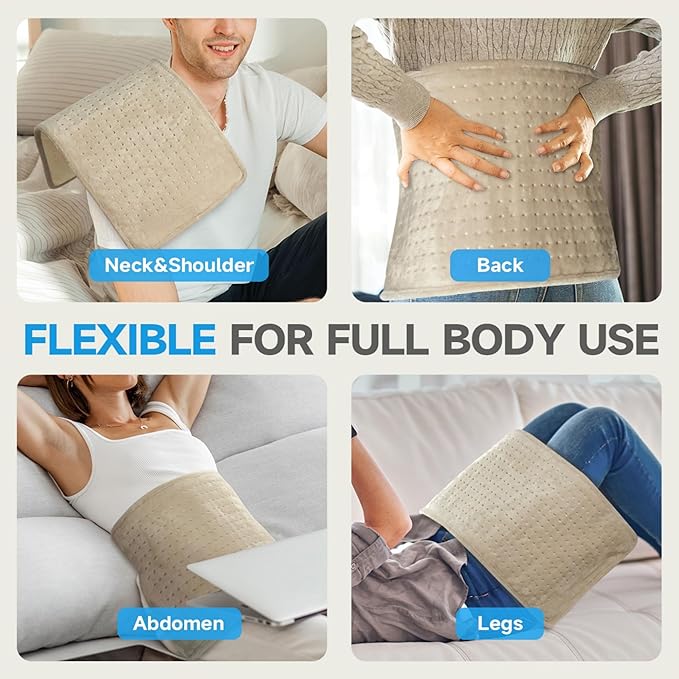 GOTCOZY Heating Pad for Back Pain Relief & Cramps,Electric Heating Pads for Neck and Shoulders with 2H-Auto Shut Off and 5 Heat Settings,Gifts for Mom Men 12''X24''(Khaki)