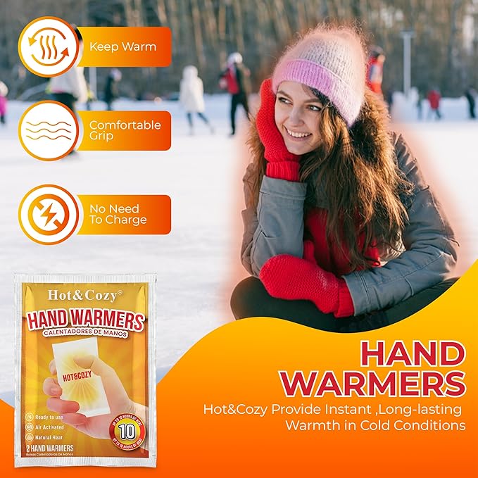 Hot&Cozy Hand Warmers - Super Long Lasting Safe Natural Air Activated Warmers - Odorless Hot Hand Warmer -Up to 10 Hours of Heat - 96 Packs - 48 Pair
