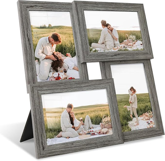 4x6 Collage Picture Frames, Multi Family Photo Frame with Real Glass, Displays Four 4x6 Photo, Wall Decor Wall Hanging or Tabletop, Grey